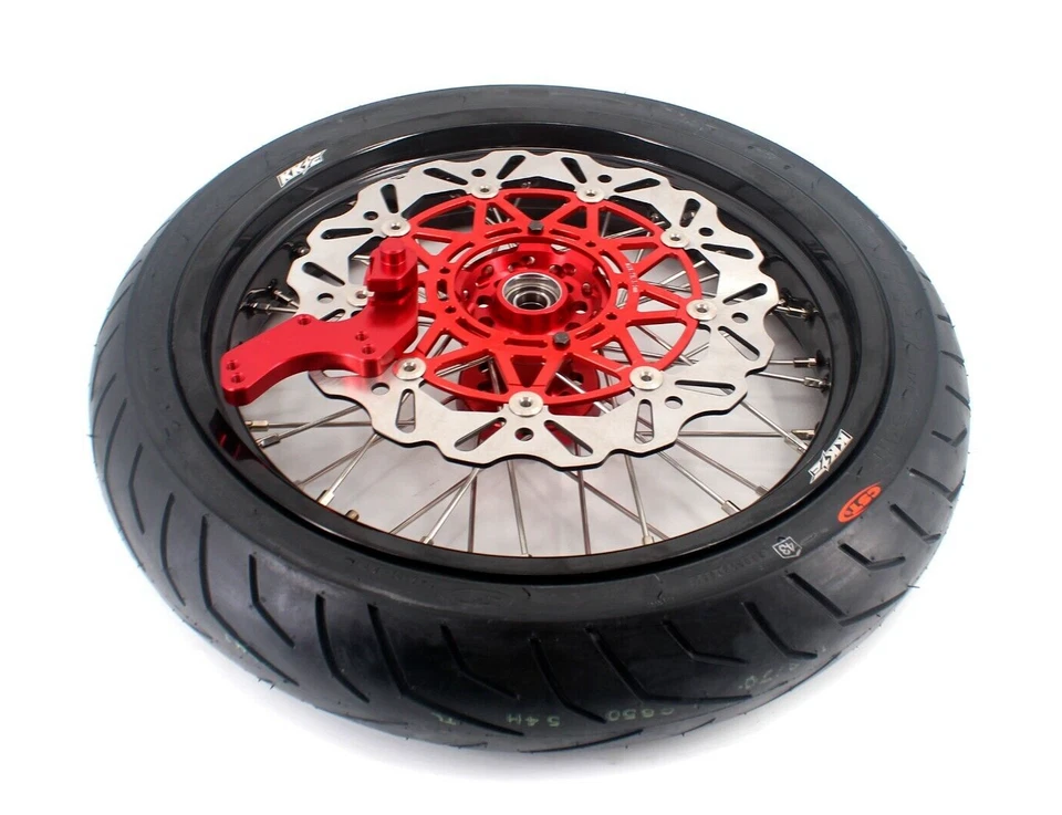 Juego de llantas KKE 3.5/4.25" neumáticos Supermoto aptos para Honda XR650L 1993-2024 buje rojo Foto 3 de 4