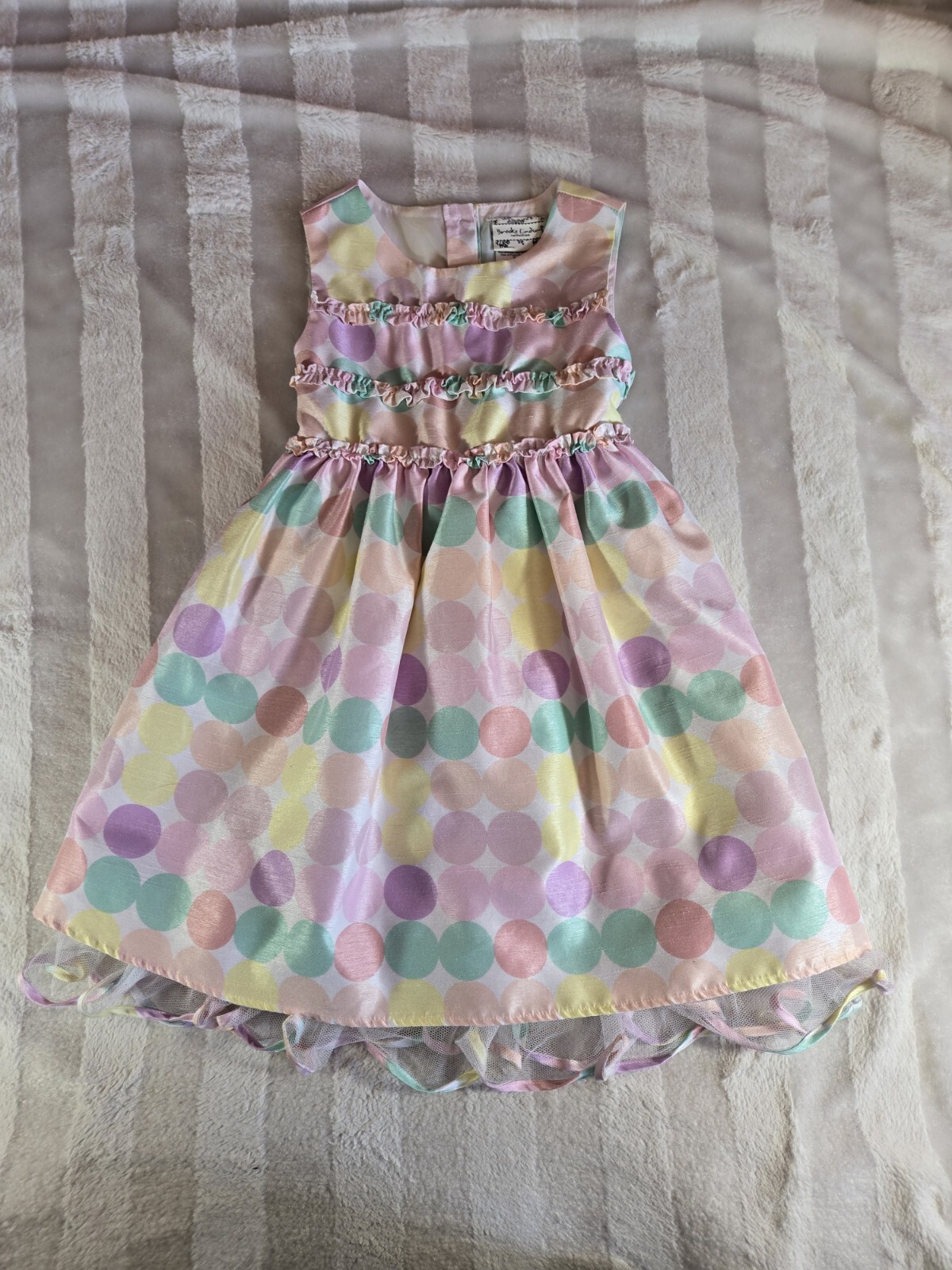 Girls Brooke Lindsay Pastel Pink Green Polka Dot Tulle Lined Party Dress Size 6
