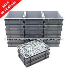 10 x 15 Litre Strong Grey Plastic Parts Storage Container Euro Boxes Box Bins