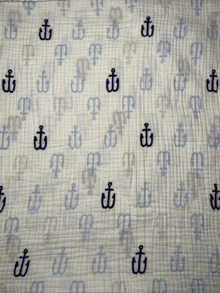 Manta Cloud Island Baby Swaddle Anclas Azules Muselina Blanca Náutica Lovey 47x47 Foto 4 de 4