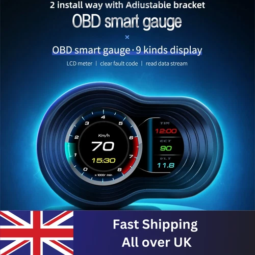 OBD2 GPS HUD Gauge Head Up Car Digital Display Speedometer Turbo RPM Alarm Temp