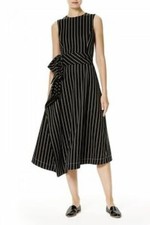 Carolina Herrara Black White Striped Fuax Belt Embellishment Sleeveless Sz 12