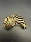 Solid Heavy Signed Monet Brooch Vintage Gold Tone Rare Geo Pattern