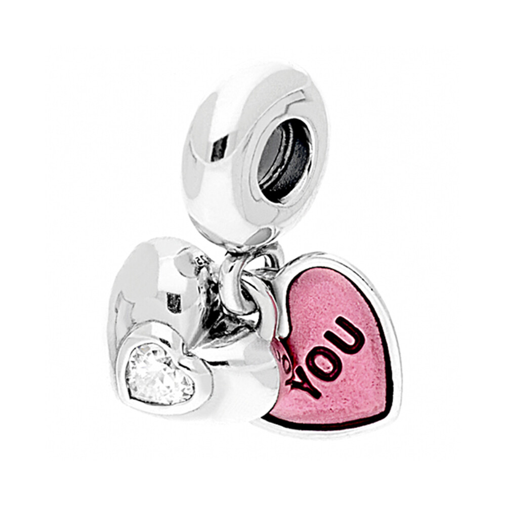Pandora Enamel Pink You And Me Heart Dropper Love Charm 791244CZ