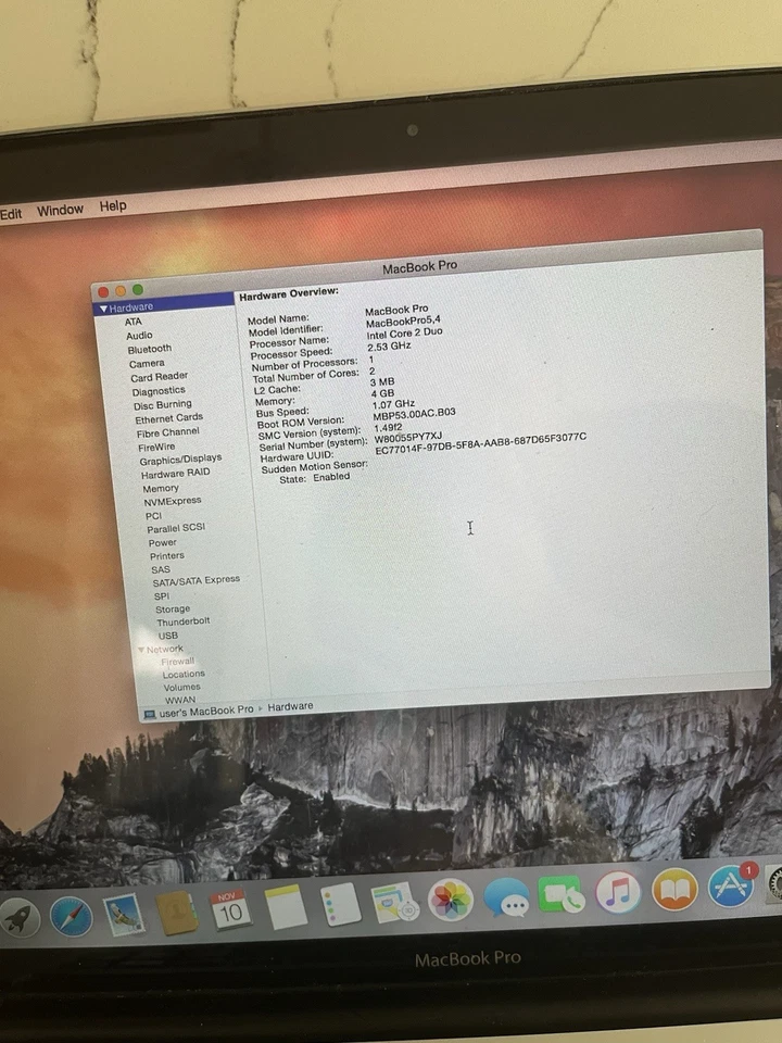 Apple Macbook Pro 15” (core 2 Duo, 4gb Ram, 250gb Hdd)- macOS - Missing a Keycap - Image 3 of 4