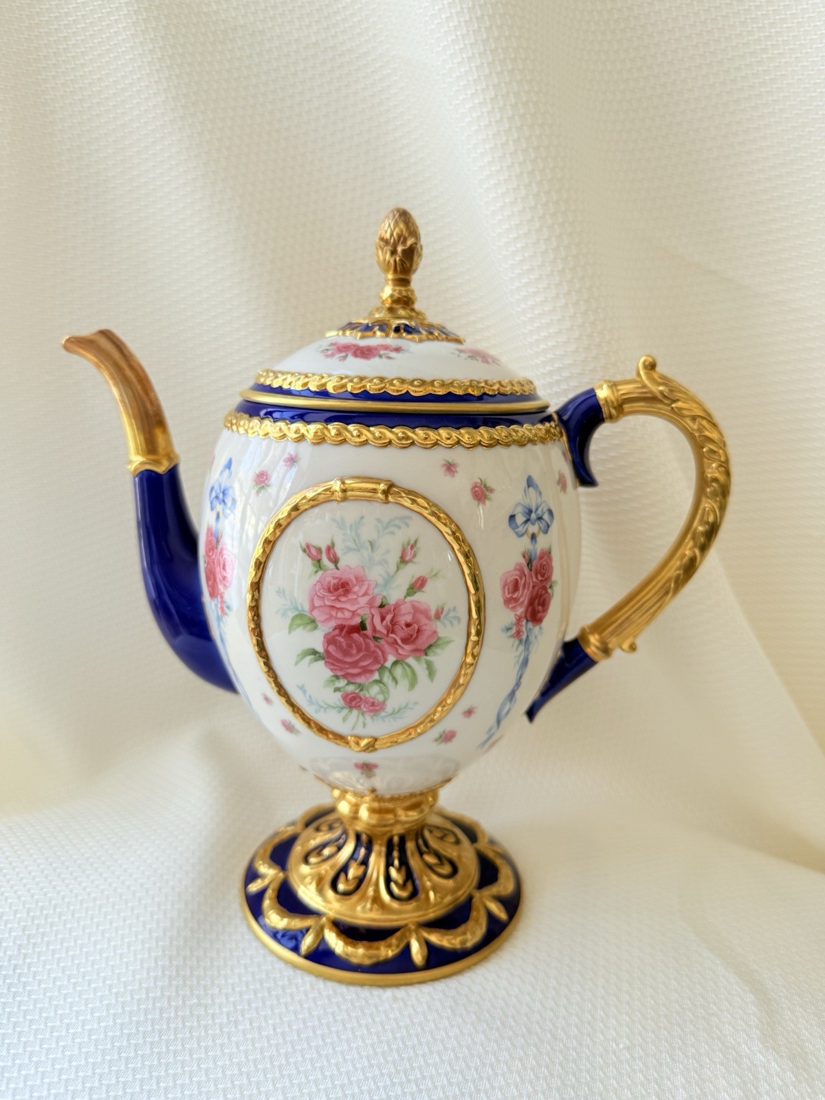 Retired Cobalt Blue Gold Coffee Pot/teapot Bows Ribbons