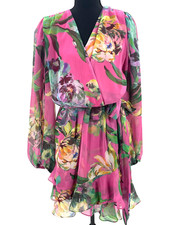 Alex Marie Laurel Chiffon Floral Mini Dress Fandango Pink Womens Size 12 NWT