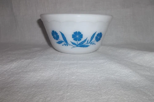 Vintage Small Hazel Atlas Blue Cornflower Milk Glass Bowl