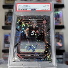Panini 2022 Prizm Drake London #PB-7 No Huddle Prizm Autograph PSA 8 Falcons