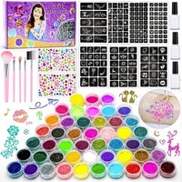 Glitzer Tattoo Set 48 Farben Mit 204 Schablonen 5 Pinsel 3 Kleber FüR 48 StüCk