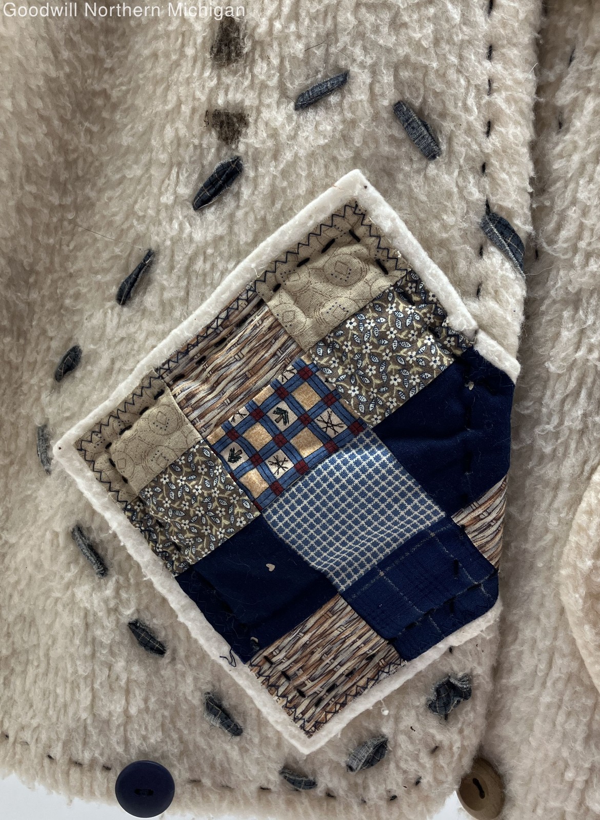 Women's Ivory Patchwork Jacket - Size See Measure… - image 3