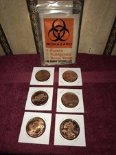 ZOMBUCKS 1 OZ COPPER FIRST SERIES SET 6 COINS WITH BIOHAZARD BAG