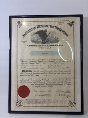 1964 American Bureau of Shipping ABS Certificate of Classification for Hull