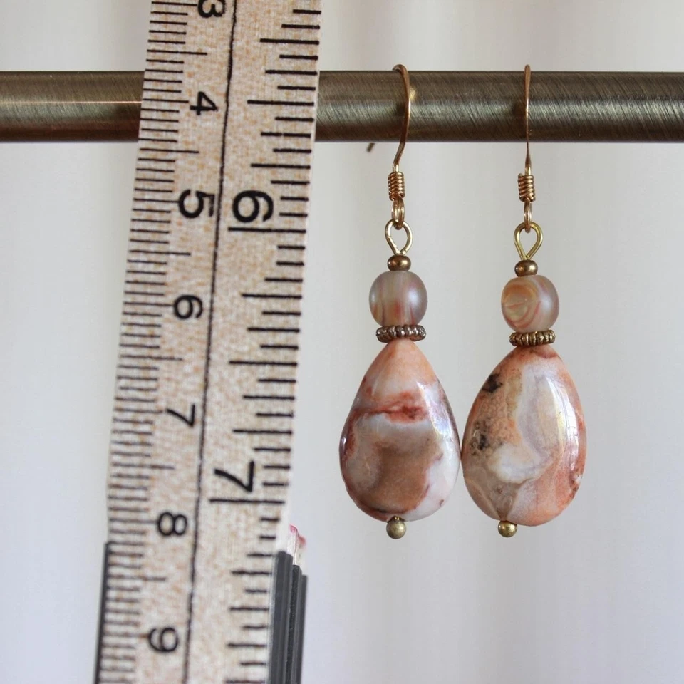 Pendientes colgantes hechos a mano de jaspe océano melocotón Boho Cottagecore Fairycore bohemio Foto 2 de 3