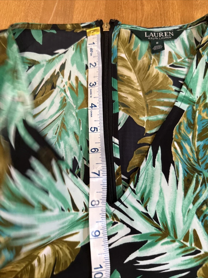 Lauren Ralph Lauren Green Tropical Romper Sz 8 Drawstring Waist Pockets Resort - Image 4 of 4