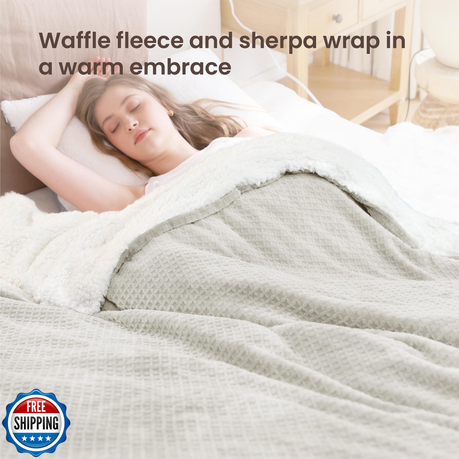 blunique Heated Blanket Electric Blanket Full Waffle,72x84 Inches Sherpa Flee
