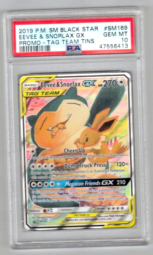 Pokemon Card PSA 10 Gem Mint Eevee & Snorlax GX SM169 Tag