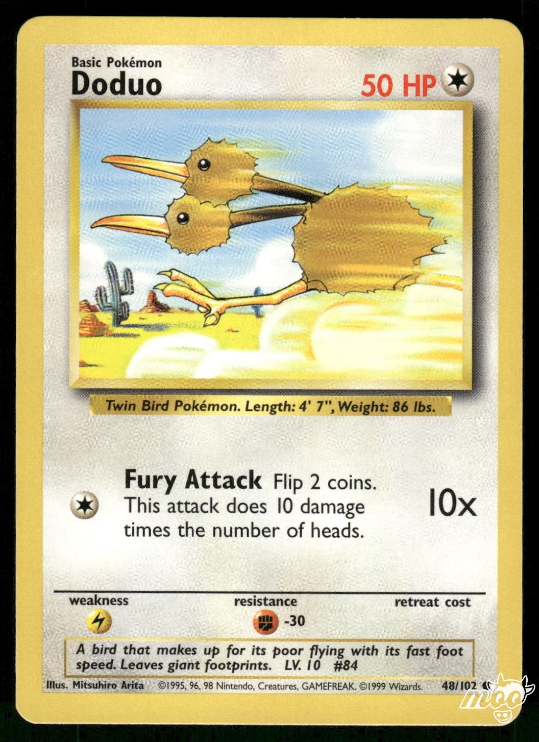 1999 Heavily Played Pokemon Doduo 48/102 Base Set