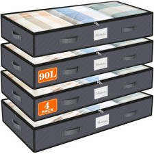 90L Under Bed Storage Containers, 4-Pack Storage Bins with Clear Top, Foldabl...