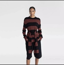 76 KBB by KAHLANA Women's 'The Wrap Sweater'- Burgundy/Black Striped SMALL