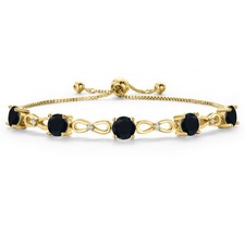 18K Yellow Gold Plated Onyx and White Moissanite Tennis Bracelet For Women 
