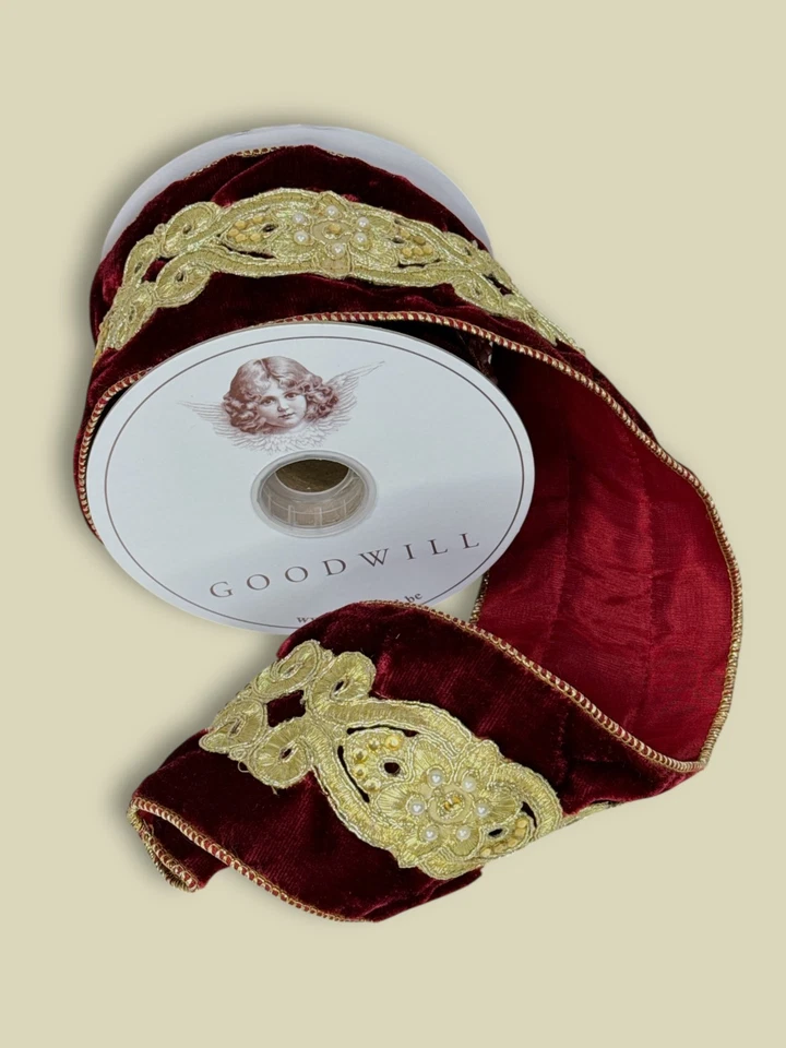 Edles Samtband Rot Gold Goodwill Rolle 4,5Meter Tischband Dekoband 10cm breit - Bild 2 von 4
