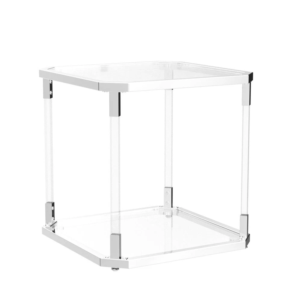 Mesa auxiliar superior de vidrio - Mesa auxiliar superior cuadrada de vidrio transparente acrílico noches... Foto 4 de 4