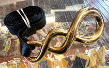 VINTAGE 1980s ALEXIS KIRK BLACK LEATHER BELT LARGE GOLD BRASS BUCKLE FREE SHIP 
