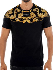 Avenue George V Paris T-Shirt Baroque Rhinestone Men's Black Fitted Tee Shirt