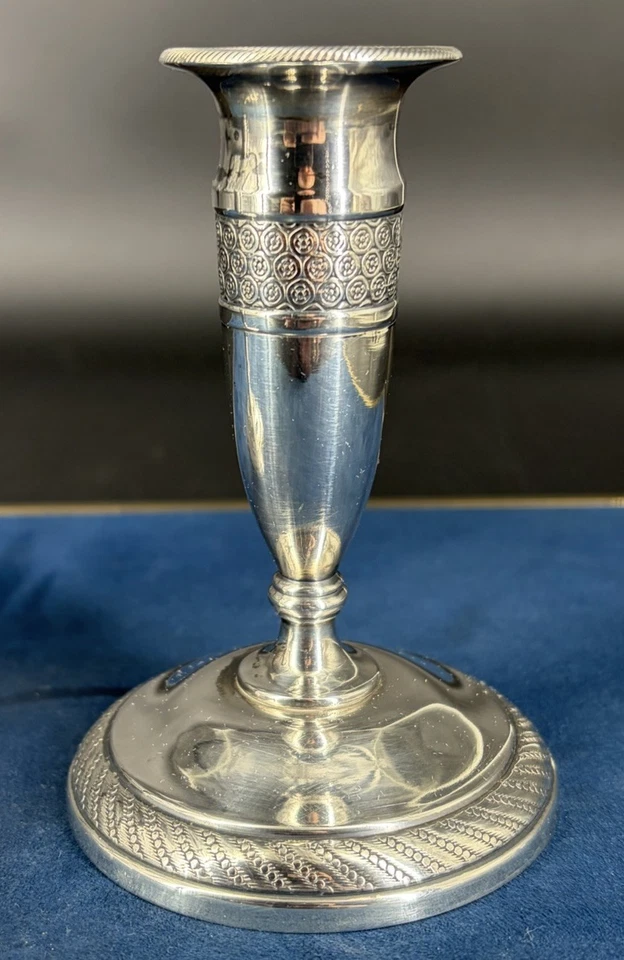 Bougeoirs bronze argenté début XXe décor floral paire anciens chandeliers 11,5cm - Photo 2/4