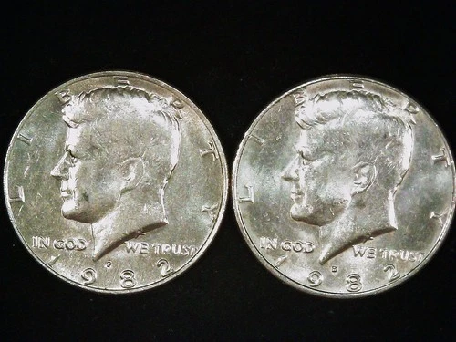1982-P and D Kennedy Half Dollars (2 coins) AU+. Free Shipping!