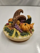 Our America Candle Top Jar Topper Fall Thanksgiving Pumpkins Cornucopia Gourd
