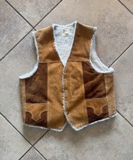 Vintage Suede Leather Patchwork Vest Men s Large