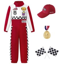 Kids Race Car Driver Costume - Jumpsuit with Cap for Halloween, Toddler Racing