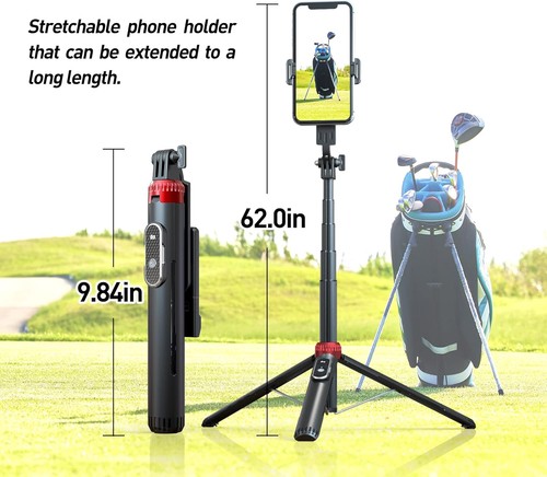 62" Handy Stativ & Selfie Stick für Golftraining, ausziehbares Handy schwarz  - Bild 3 von 7