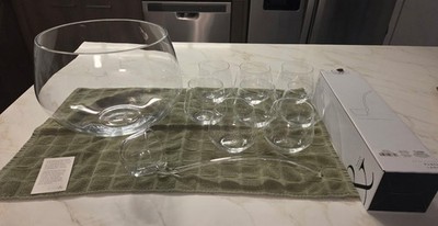 Olivia & Oliver Fine European Crystal 10 Pc Punch Bowl Set w/ Ladle & 8 Cups