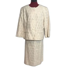 Suit Studio Metallic Cream Skirt Suit Women's Size 16 2-Piece Set Blazer & Skirt