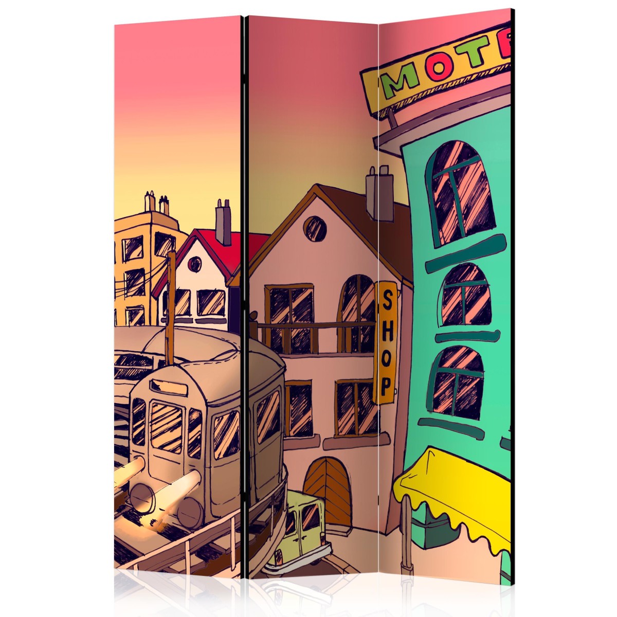 Paravent 3 volets d'architecte Morning in a City en toile intissée haut de gamme 135x172 cm