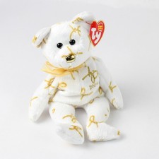 TY Beanie Babies Signature Bear 2004 With Tag White & Gold