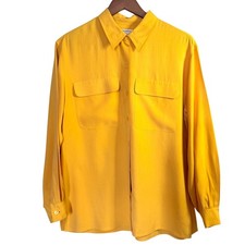 Liz Claiborne Collection Silk Blouse Mustard Yellow Button Down Shirt Vintage M
