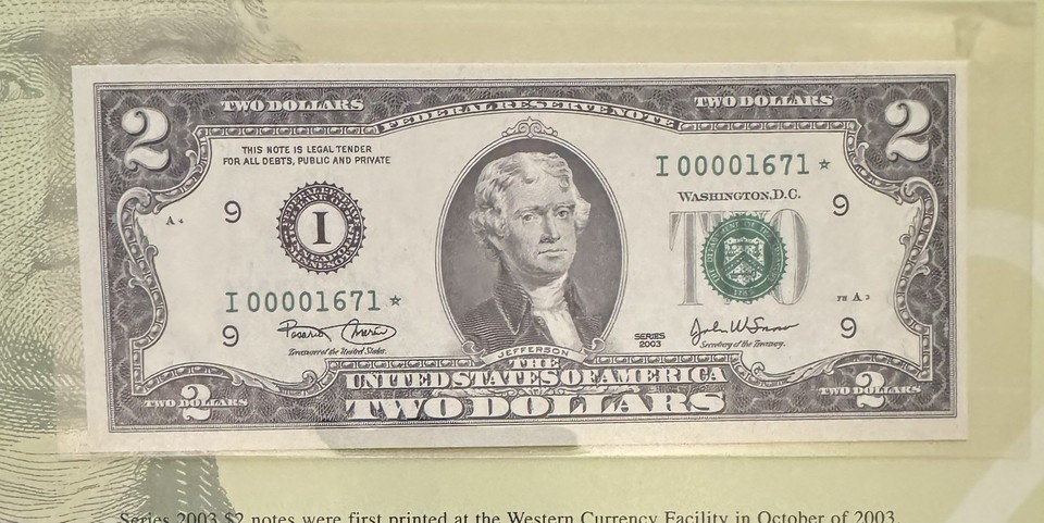 2003 $2 Premium Federal Reserve STAR Set 12 MATCHING Low serial number ...