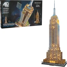 4D Build: Empire State Building 3D Model Kit w/ LED Lights, 479 Pieces, 12+