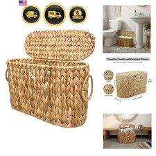 Toilet Paper Basket with Lid Wicker Bathroom Organizer Storage Hold Up to 6 R...