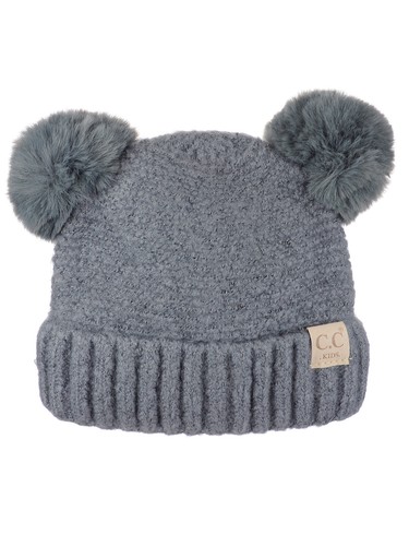C.C Kids' Cable Knit Soft Single or Double Pom Fuzzy Lined Cuff CC Beanie - Picture 28 of 87