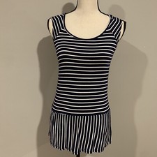 Maurices Womens Peplum Tank Top Blue White Stripes Sleeveless Back Cut Out Small