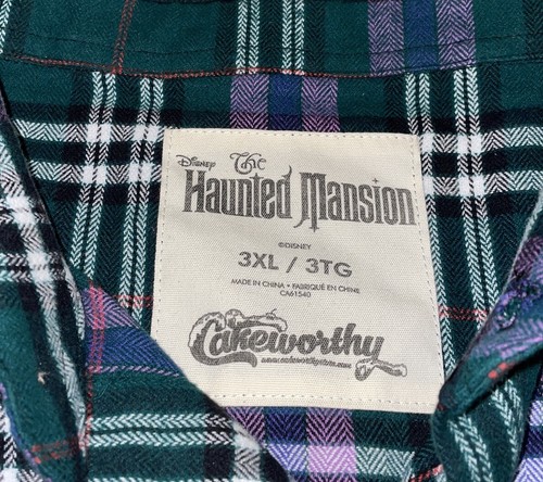 Cakeworthy Disney Haunted Mansion Plaid Flannel Button Up Shirt Adult 3XL NWT - Picture 3 of 4