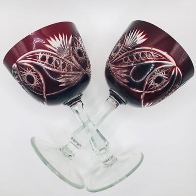 Vintage Rubinrot Böhmisch Schliff Glas Weingläser