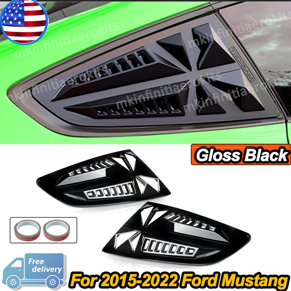 Gloss Black Quarter Window Louver Cover for Ford Mustang 2015-2020