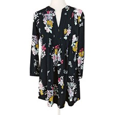 Old Navy Printed Pintuck Swing Dress Size XS Black Floral Long Sleeves Mini