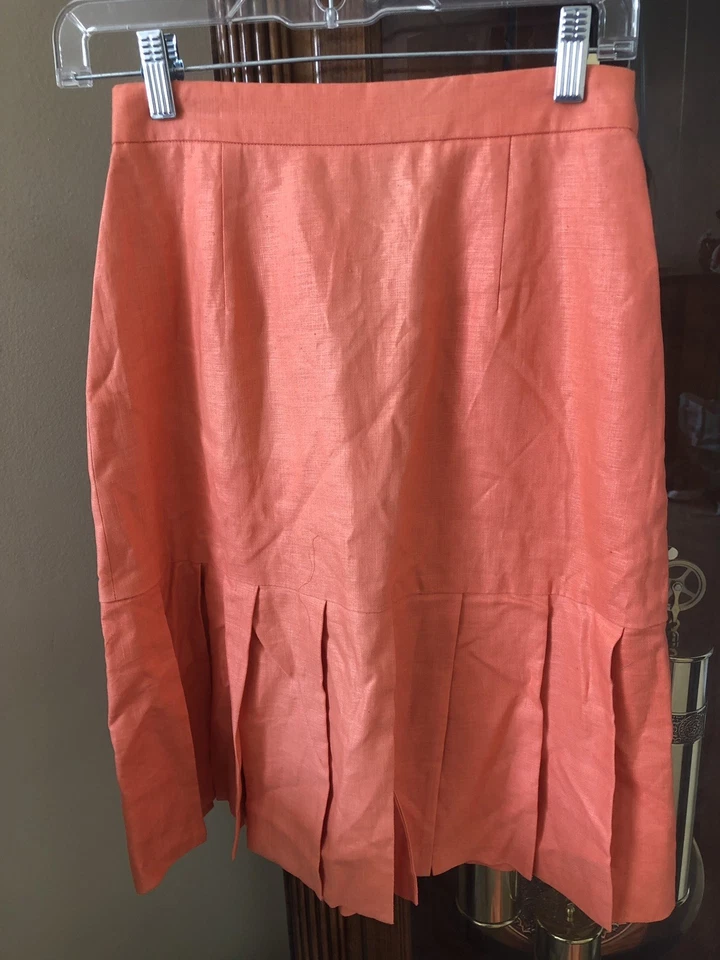 Traje con Falda Bloomingdales Naranja Coral Lino Talla 4 Falda Botones Dorados De Colección NUEVO Foto 2 de 4
